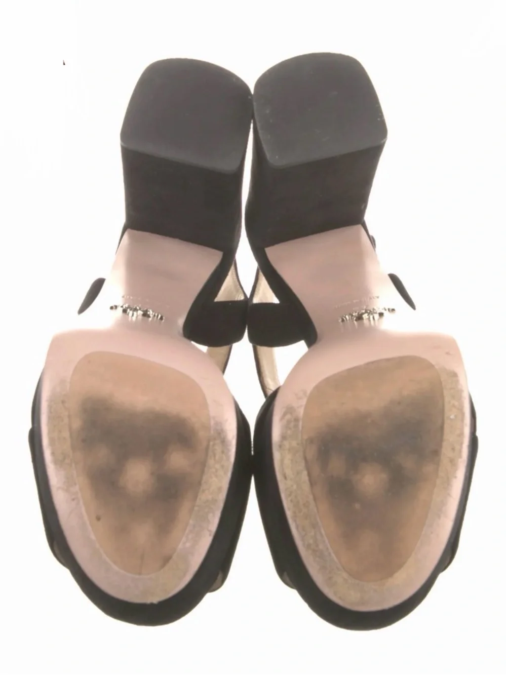 Prada Black Suede Platform Block-Heel Sandals Sz 37